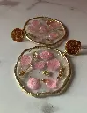 Flora - boucles d'oreilles en résine, acier inoxydable, fleurs séchées, feuilles dorées